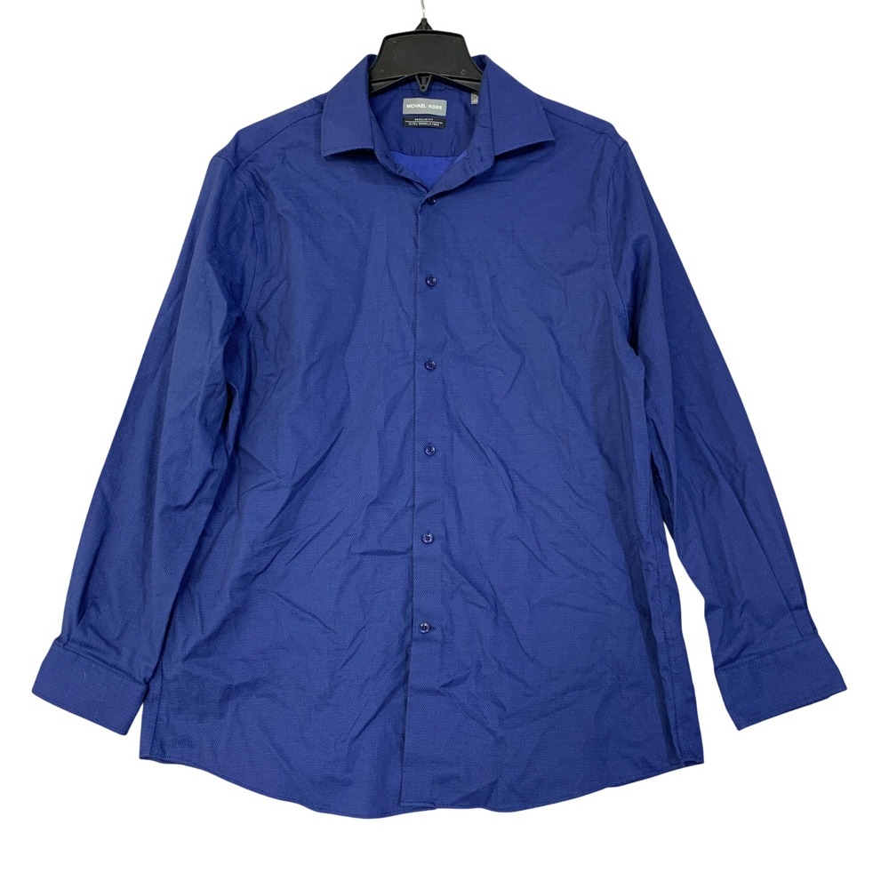 Michael Kors Men's 16.5 32/33 L Blue Regular Fit Dress Shirt Cotton Elastane